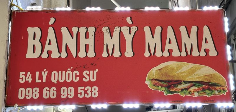 The red Bánh Mỳ Mama sign at 54 Lý Quốc Sư