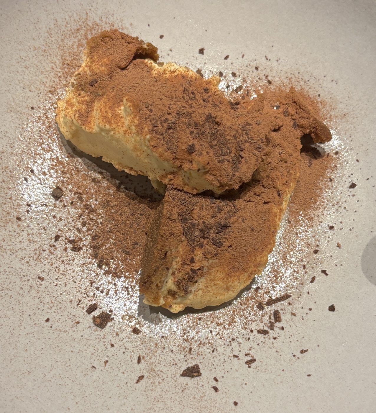 Tiramisu dusted with cocoa and chocolate shavings